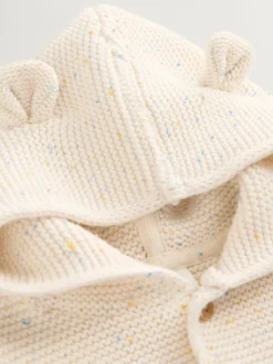 Écru moucheté - Bébé à capuche en tricot Cardigan