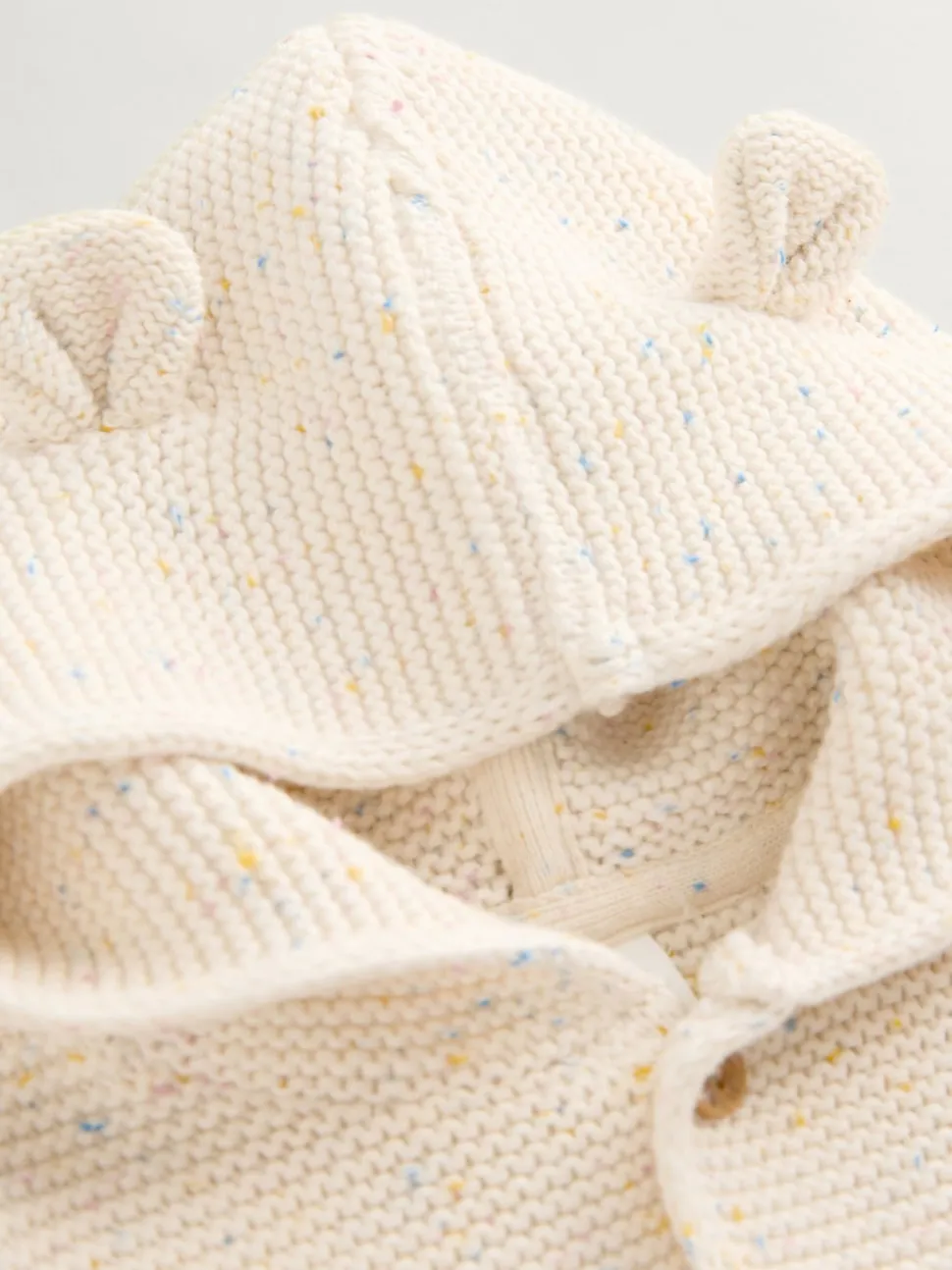 Écru moucheté - Bébé à capuche en tricot Cardigan