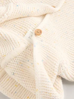 Écru moucheté - Bébé à capuche en tricot Cardigan