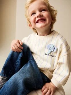 Écru rayé éléphant - Sweat imprimé All-over Col rond (3mois -7ans)