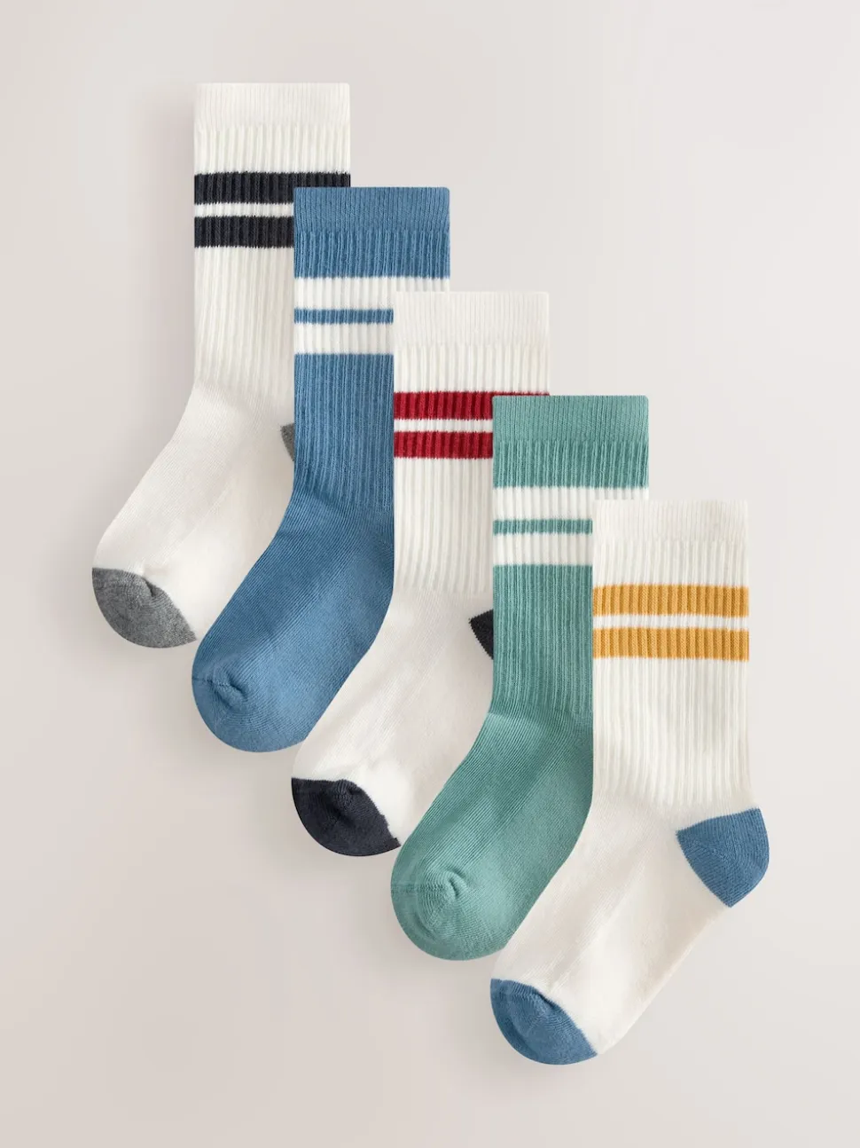 Écru/Bleu/Minéral - Cushioned Semelle intérieure Cotton Rich Ribbed Tipped Chaussettes 5 Lot