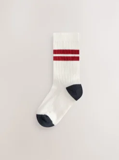 Écru/Bleu/Minéral - Cushioned Semelle intérieure Cotton Rich Ribbed Tipped Chaussettes 5 Lot