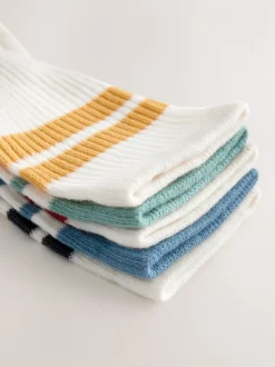 Écru/Bleu/Minéral - Cushioned Semelle intérieure Cotton Rich Ribbed Tipped Chaussettes 5 Lot