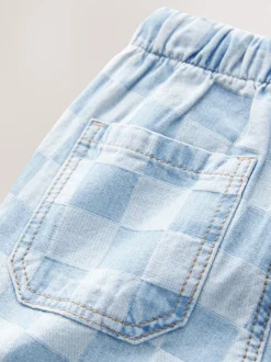Damier Bleu Clair - Short à enfiler en jean (3 mois à 7 ans)