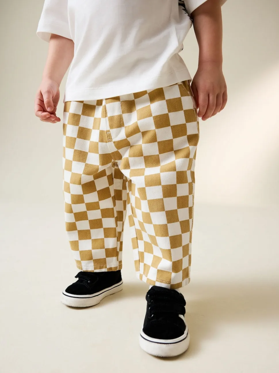 Damier jaune/blanc - Pantalon large à enfiler (3mois-7ans)