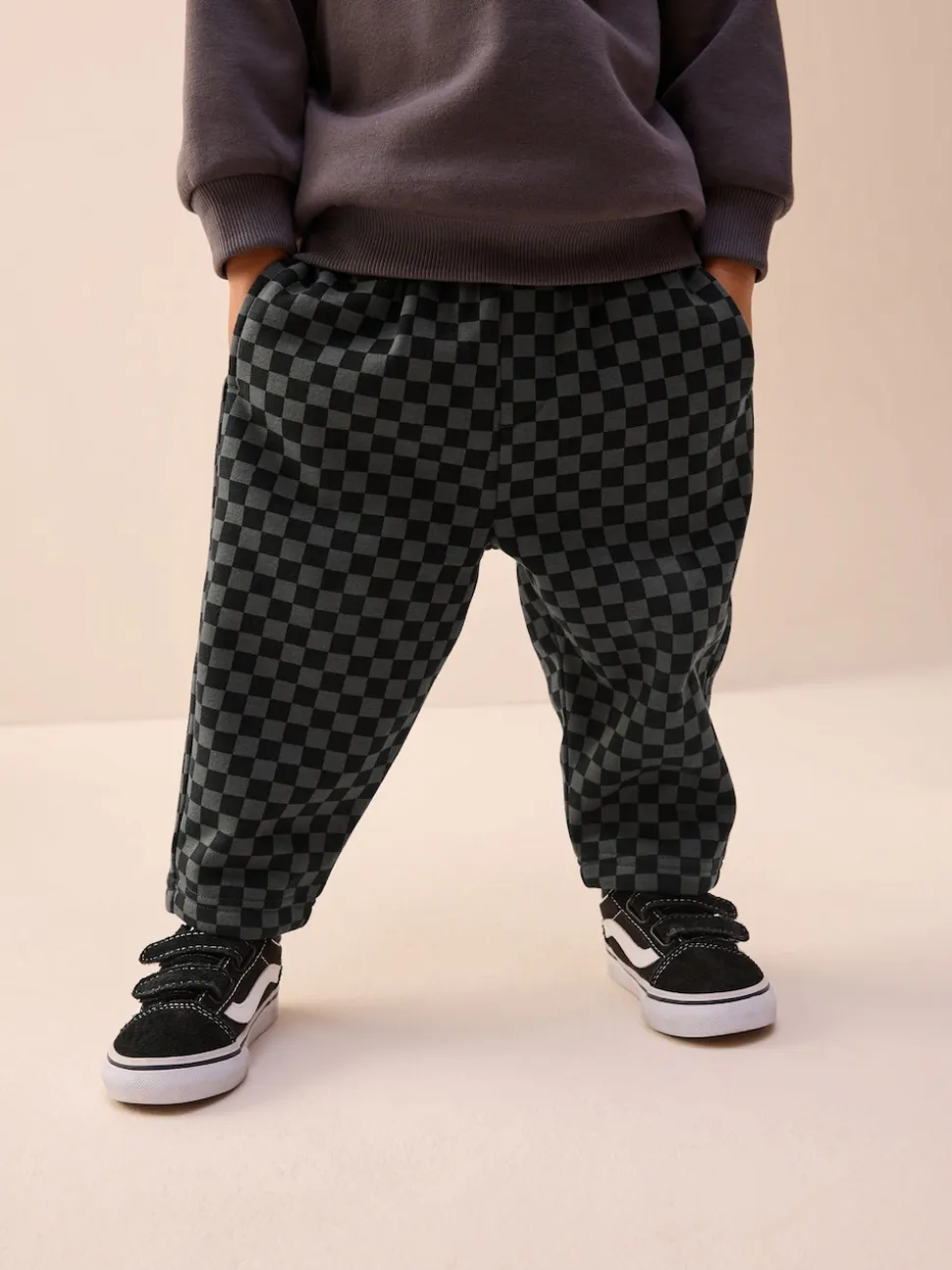 damier Noir et blanc - Joggings Jambe large en jersey (3mois à7ans)