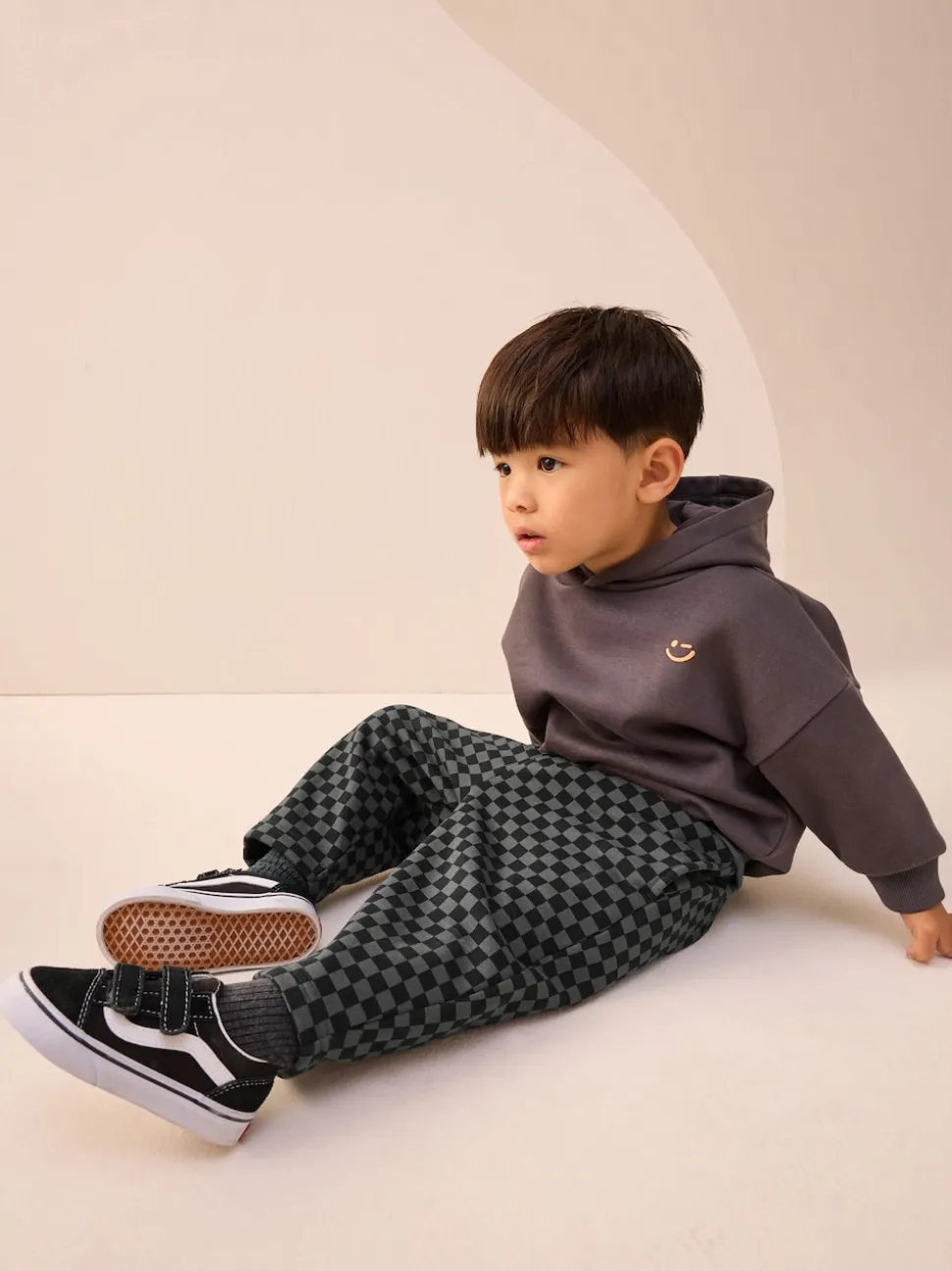 damier Noir et blanc - Joggings Jambe large en jersey (3mois à7ans)