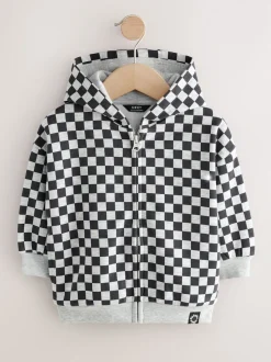 Damier noir et blanc - Sweat à capuche zippé (3mths-7yrs)