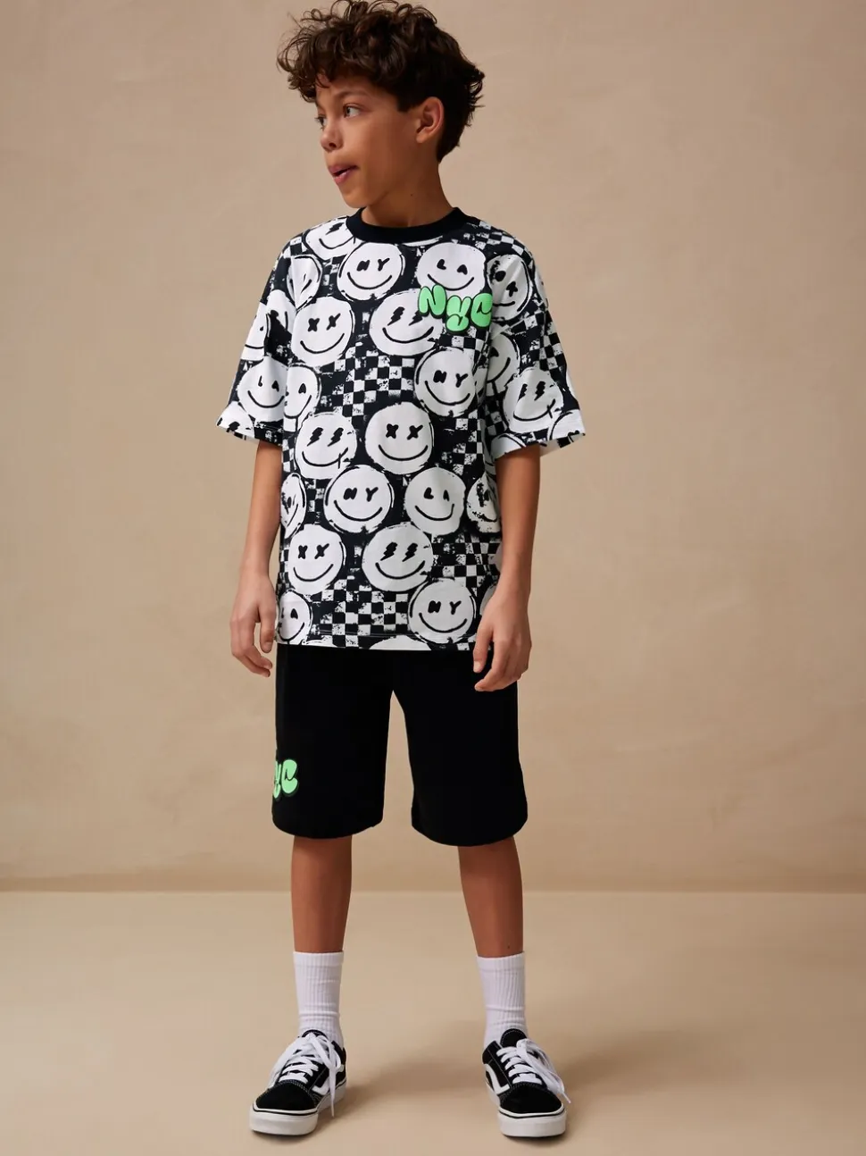 Damier Noir/Blanc - Ensemble décontracté T-shirt et short Manches courtes (3-16ans)