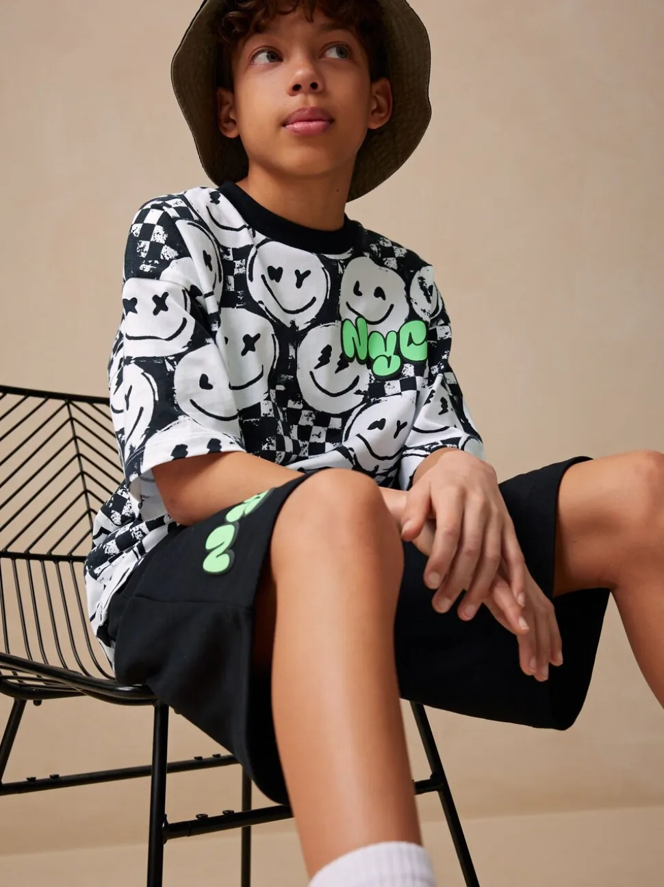 Damier Noir/Blanc - Ensemble décontracté T-shirt et short Manches courtes (3-16ans)