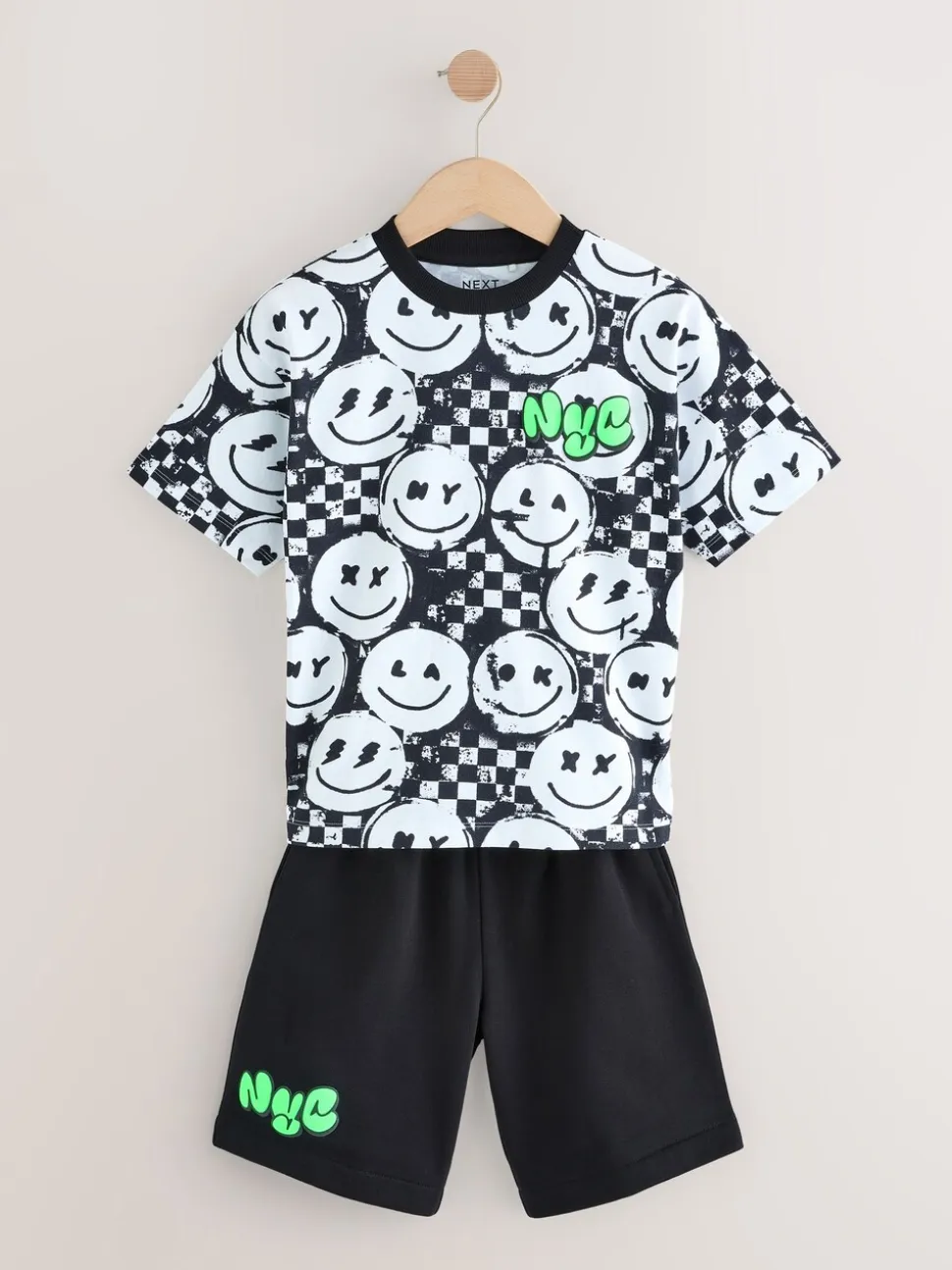 Damier Noir/Blanc - Ensemble décontracté T-shirt et short Manches courtes (3-16ans)