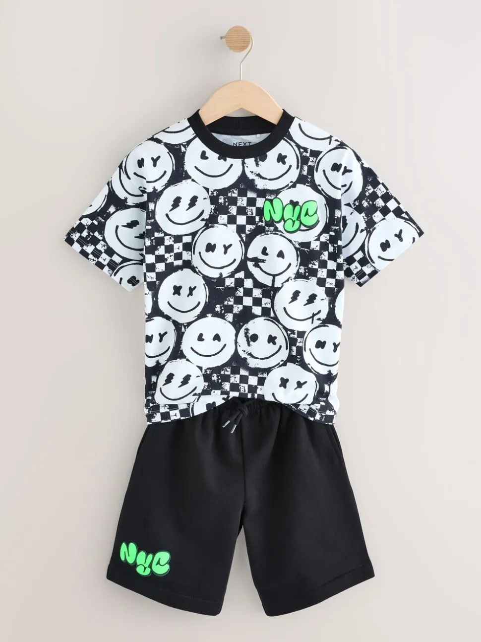 Damier Noir/Blanc - Ensemble décontracté T-shirt et short Manches courtes (3-16ans)