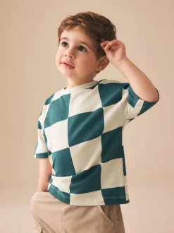 Damier ondulé vert/blanc - T-shirt imprimé sur l’ensemble à manches courtes (3 mois7 ans) (3mois7ans)