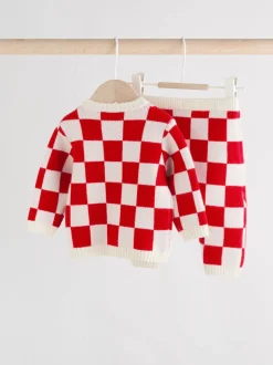 Damier Père Noël rouge - Ensemble pull et legging bébé Noël (0mois-2ans)