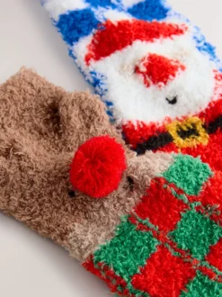 Damier Père Noël/Renne - Lot de 2 paires de chaussettes douillettes Noël