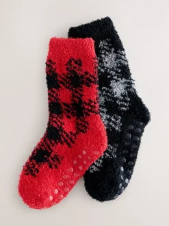 Damier rouge/gris - Paquet de chaussettes douillettes 2