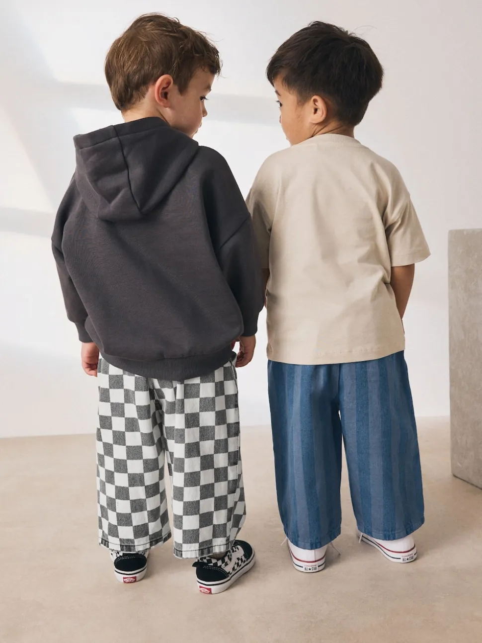 Damier/rayures bleues - Lot de 2 pantalons larges à enfiler (3mois7ans)