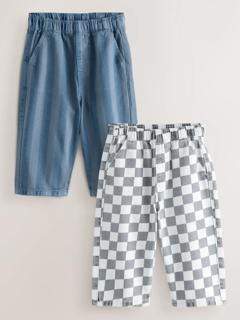 Damier/rayures bleues - Lot de 2 pantalons larges à enfiler (3mois7ans)