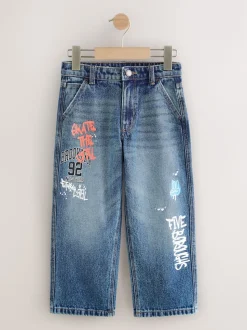 Denim bleu milieu imprimé Varsity - Jean authentique (3-16ans)