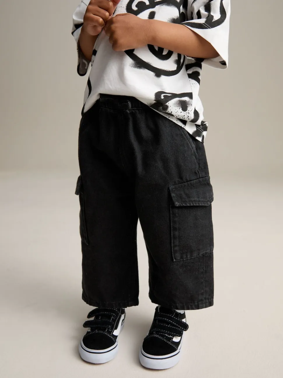 Denim noir - Ample Cargos à tirer 100% Cotton Jeans (3mths-7yrs)