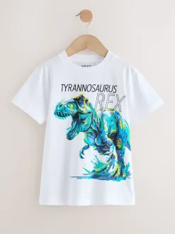 Dino blanc/bleu - T-shirt imprimé graphique à manches courtes coupe régulière (3-16ans)