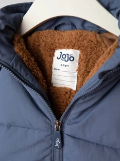 Dino bleu marine fantaisie - Doudoune JoJo Maman Bébé à capuche doublée Borg