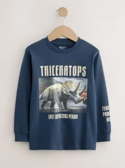 Dino bleu marine/bleu/écru - Lot de 3 T-shirts graphiques à manches longues (3-16ans)