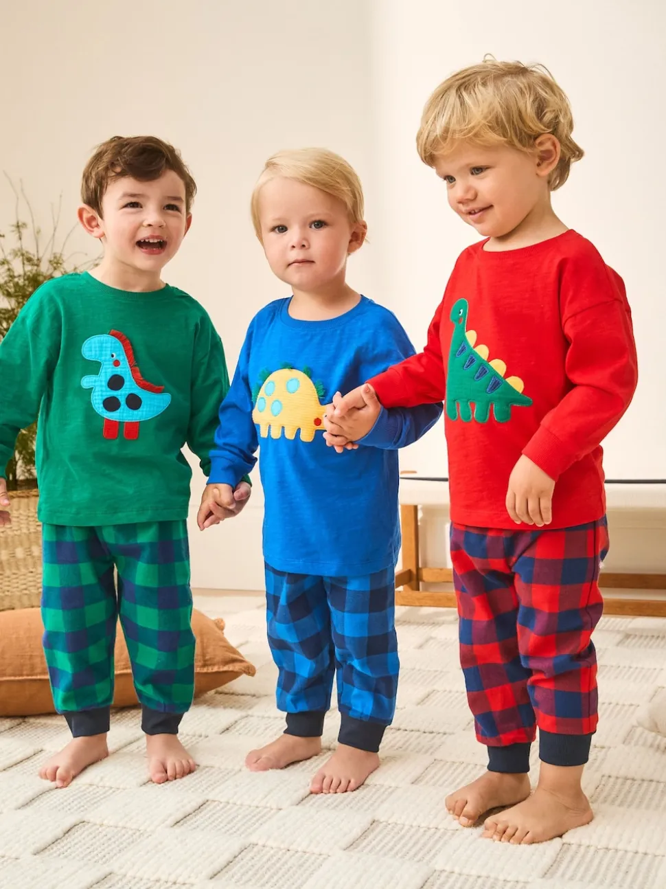 Dinosaure à carreaux rouge/bleu/vert - Lot de 3 pantalons de pyjama tissés à carreaux (9mois-12ans)