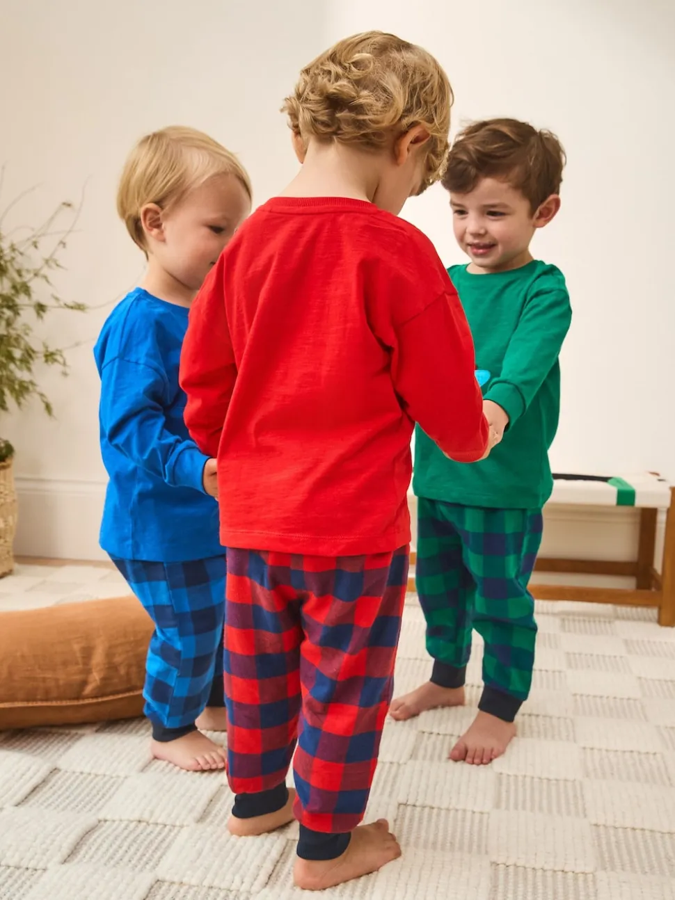 Dinosaure à carreaux rouge/bleu/vert - Lot de 3 pantalons de pyjama tissés à carreaux (9mois-12ans)