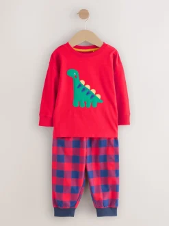 Dinosaure à carreaux rouge/bleu/vert - Lot de 3 pantalons de pyjama tissés à carreaux (9mois-12ans)