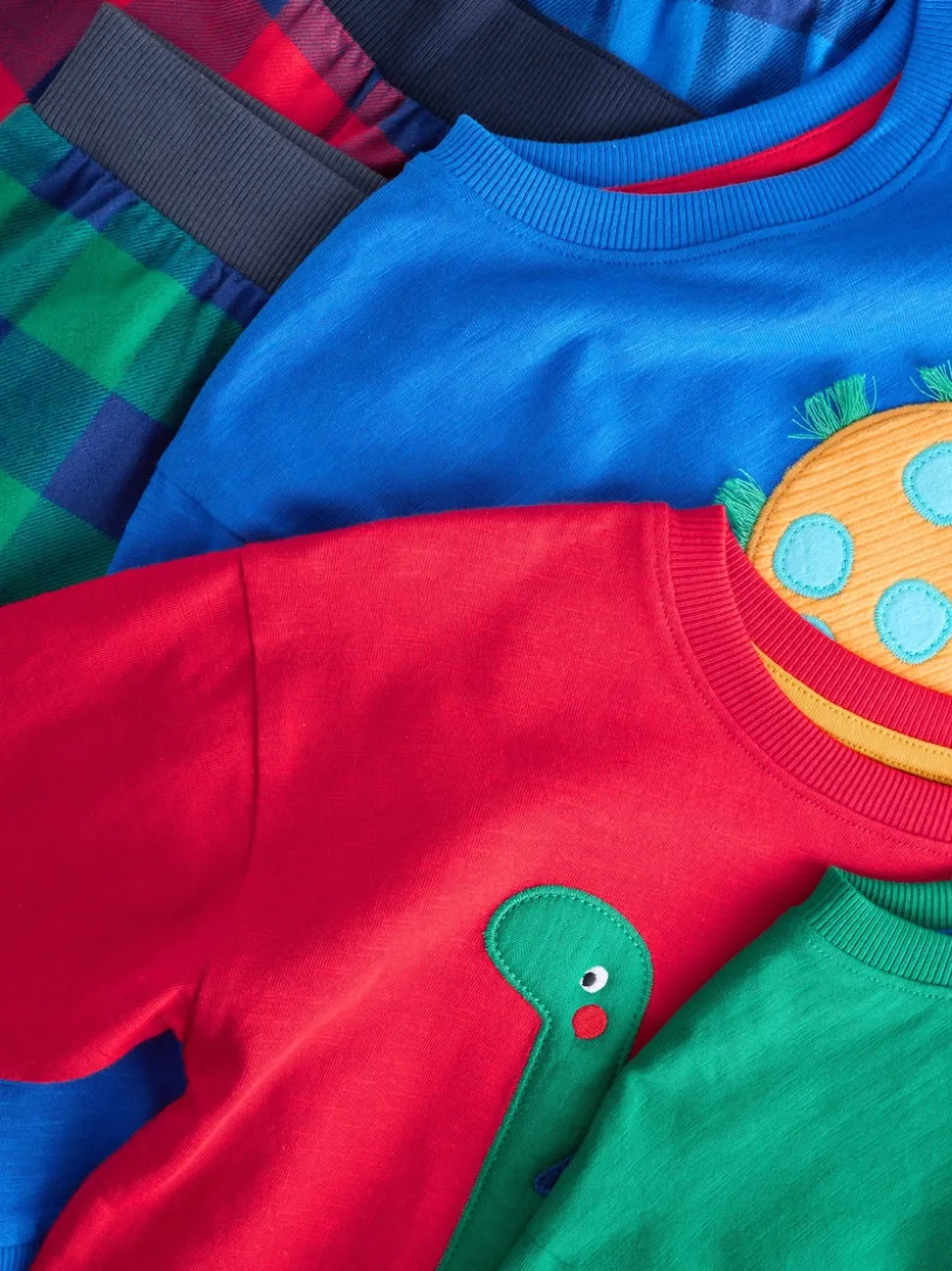 Dinosaure à carreaux rouge/bleu/vert - Lot de 3 pantalons de pyjama tissés à carreaux (9mois-12ans)