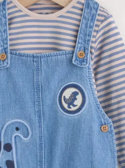 Dinosaure bleu - Ensemble salopette et body en jean bébé (0 mois-2 ans)