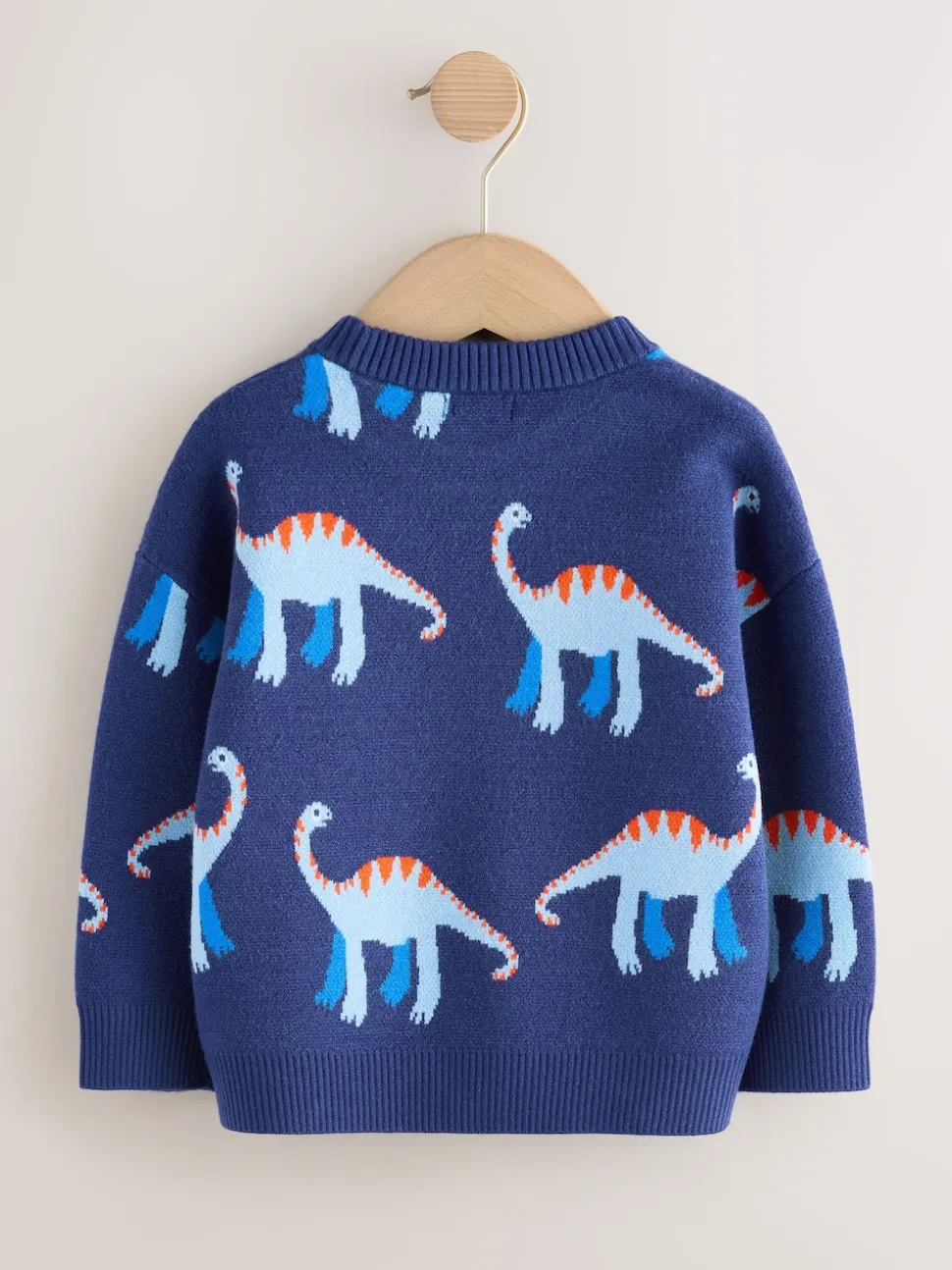 Dinosaure bleu - Pull col rond en maille (3mois-7ans)