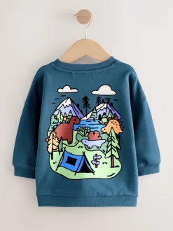 Dinosaure bleu - Sweat-shirt en jersey à col rond imprimé au dos (3mois7ans)