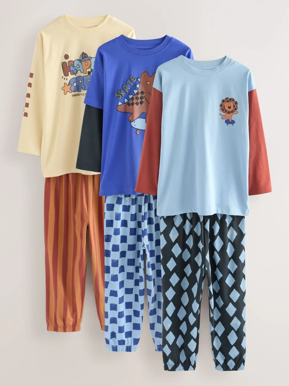 Dinosaure bleu/brun - Lot de 3 pyjamas oversize (9mois-10ans)