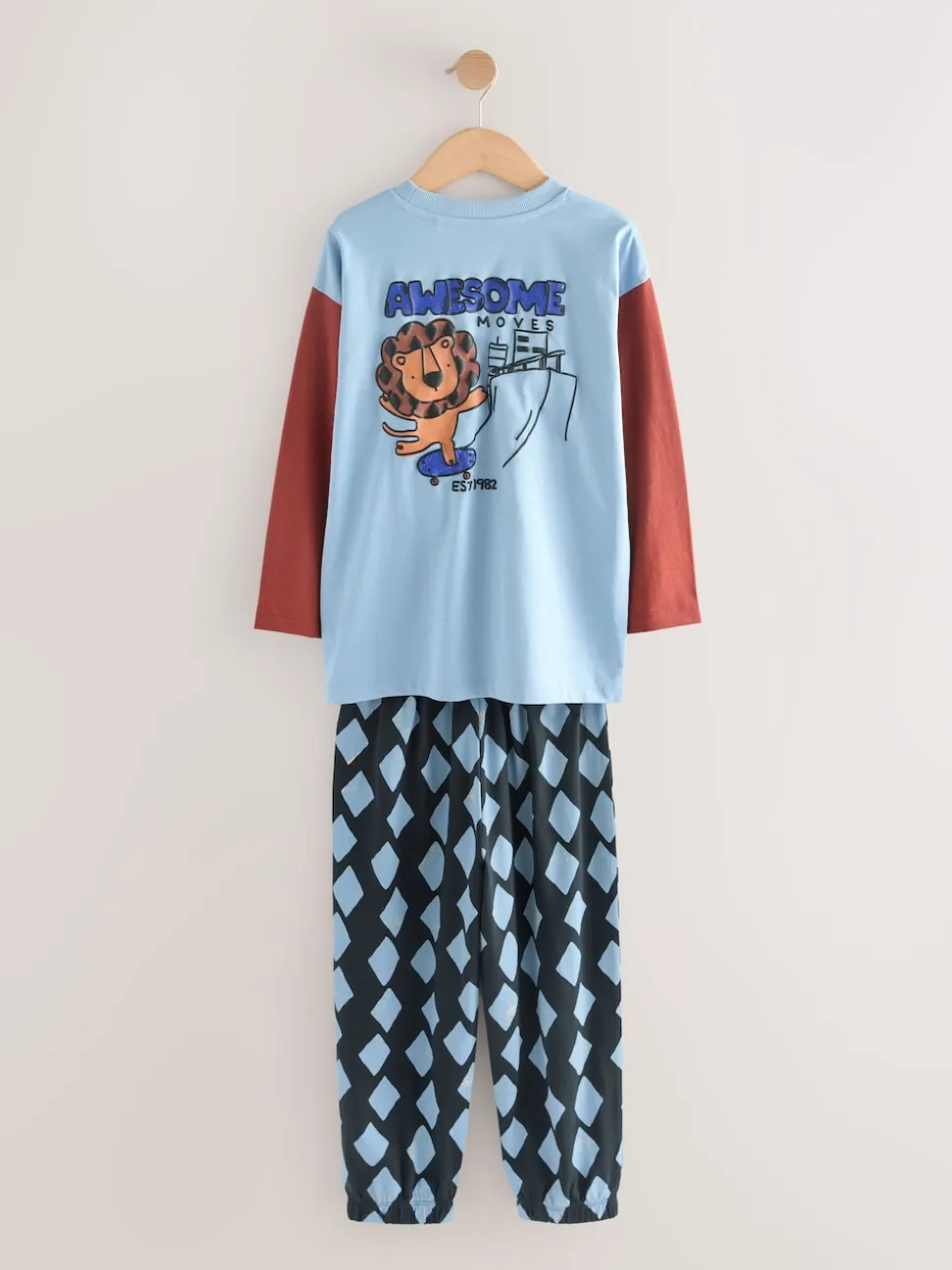 Dinosaure bleu/brun - Lot de 3 pyjamas oversize (9mois-10ans)