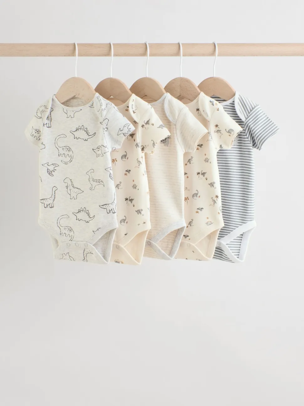 Dinosaure gris - Bodys pour bébés Manches courtes 5 Pack