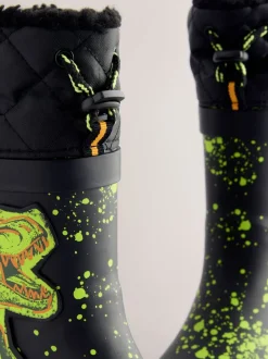 Dinosaure noir - Bottes en caoutchouc fourrées