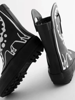 Dinosaure noir à couleur changeante - Bottes de pluie à poignée
