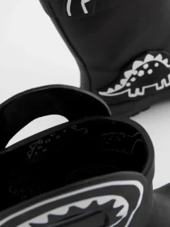 Dinosaure noir à couleur changeante - Bottes de pluie à poignée