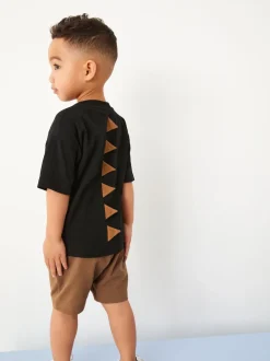 Dinosaure noir/beige - Ensemble t-shirt et short à manches courtes Lot de 2 (3mois à7ans) (3mois à7ans)
