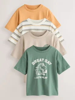 Dinosaure orange/vert - Lot de 4 t-shirts graphiques à manches courtes (3mois7ans)