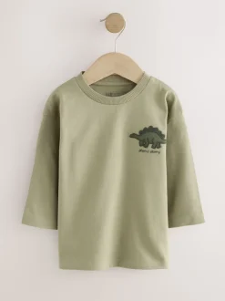 Dinosaure vert - Lot de 3 t-shirts imprimés graphiques à manches longues (3mois-7ans)