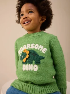Dinosaure vert - Pull tricoté (3mths-7yrs)