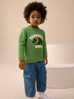 Dinosaure vert - Pull tricoté (3mths-7yrs)