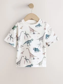 dinosaures aquarelle Blanc - T-shirt imprimé sur l’ensemble à manches courtes (3 mois7 ans) (3mois7ans)