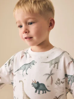 dinosaures aquarelle Blanc - T-shirt imprimé sur l’ensemble à manches courtes (3 mois7 ans) (3mois7ans)