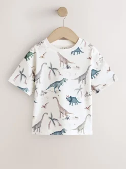 dinosaures aquarelle Blanc - T-shirt imprimé sur l’ensemble à manches courtes (3 mois7 ans) (3mois7ans)