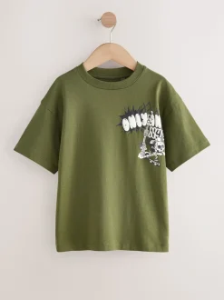 Dos graffiti vert kaki - T-shirt graphique Manches courtes Relaxed Fit (3-16yrs)