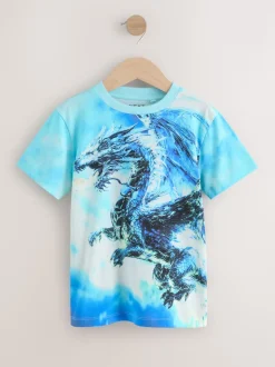 Dragon blanc/bleu - T-shirt imprimé régulier à manches courtes (3-16ans)